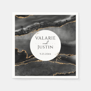 Black Gold Glitter Marble Wedding Napkins