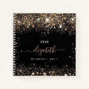 Black gold glitter name script  notebook