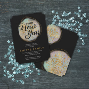 Black Gold Glitter New Year's Party Invitation