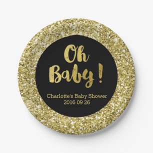Black Gold Glitter Oh Baby Baby Shower Plate