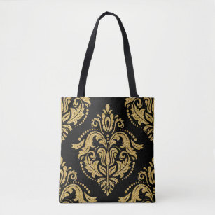 Black & Gold Glitter Ornate Damasks Closeup Tote Bag