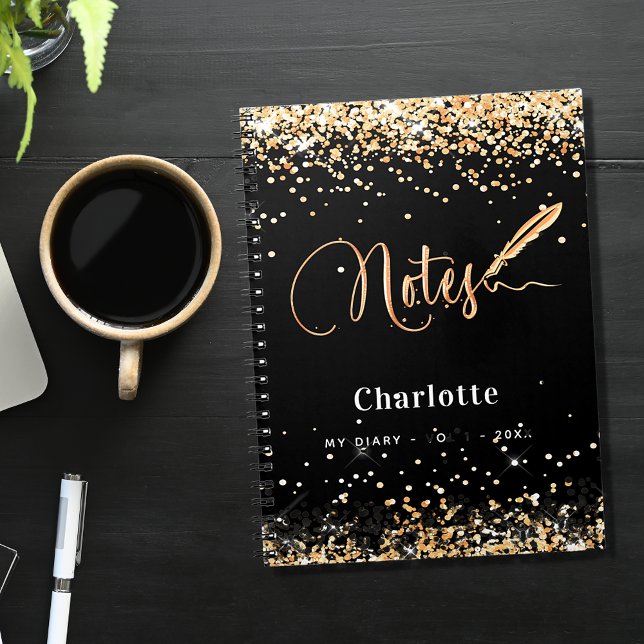 Black gold glitter pen script name notebook (Creator Uploaded)