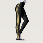 Black Gold Glitter Personalized Athletic Stripe Leggings<br><div class="desc">Black and Gold Faux Glitter Stripe Personalized Leggings with a wide vertical stripe down the leg with custom text in the middle that can be different on each side. Customize with a a team motto, mascot, favourite quote, verse, inspirational mantra, team name, or add your name on repeat down the...</div>