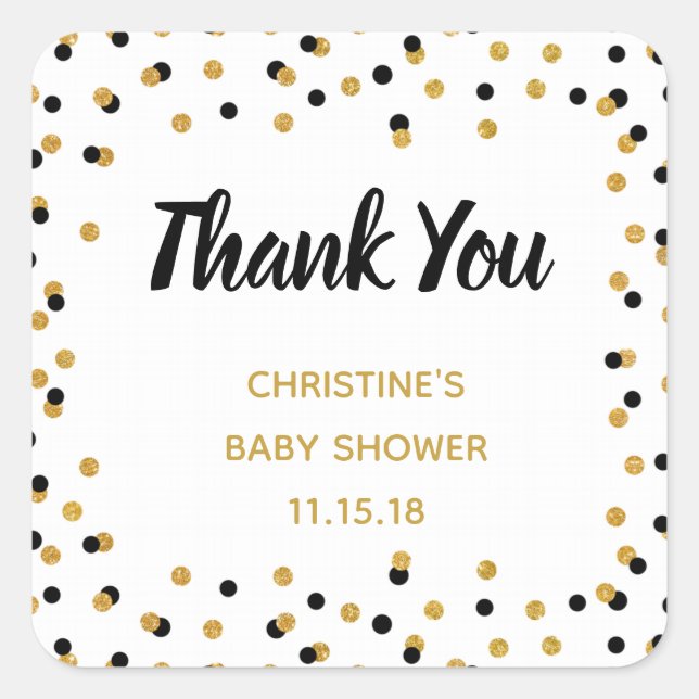 Black Gold Glitter Personalized Favour Tags (Front)