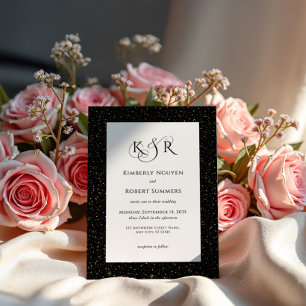 Black Gold Glitter Personalized Wedding Monogram Invitation