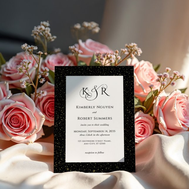 Black Gold Glitter Personalized Wedding Monogram Invitation (Creator Uploaded)