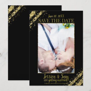 Black & Gold Glitter Photo Save the Date Wedding Invitation