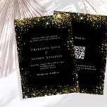 Black gold glitter QR code RSVP details wedding Invitation<br><div class="desc">A modern,  elegant wedding invitation.  Black background decorated with faux gold glitter sparkles. Personalize and add your names and wedding details. White coloured letters.
Back: add your link/url to your wedding website for information and/or RSVP</div>