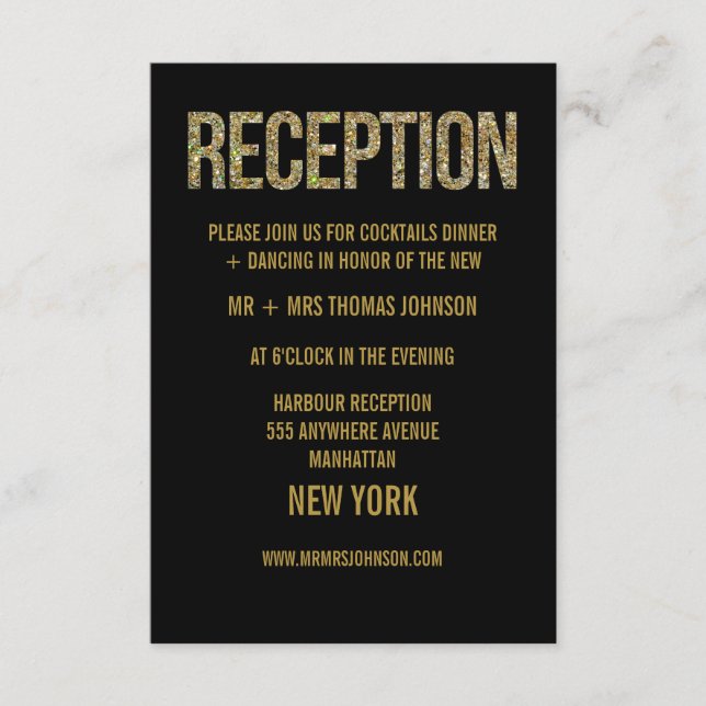 Black Gold Glitter Reception Enclosure Cards (Front)