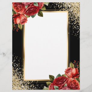 Black Gold Glitter Red Roses Letterhead
