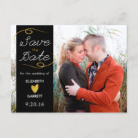 Black / Gold Glitter Save the Date Photo Postcard