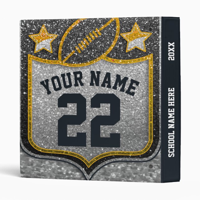 Black & Gold Glitter School Football Team Colours  Binder (Back/Spine)