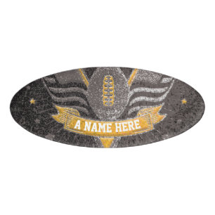 Black & Gold Glitter School Football Team Sports Name Tag