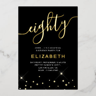 Black & Gold Glitter Script 80th Birthday Party