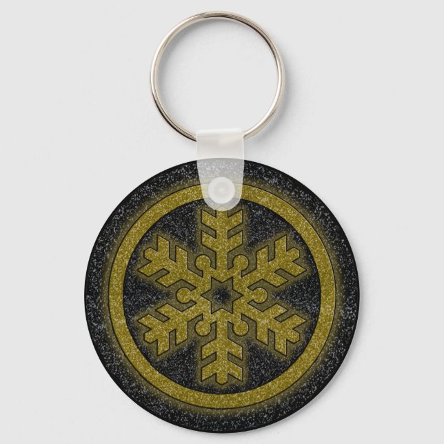 Black gold glitter snowflake holiday keychain (Front)
