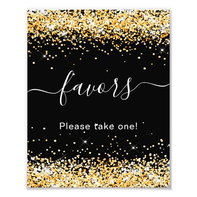 Black gold glitter sparkle cards gift photo print (Front)