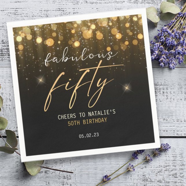 Black Gold Glitter Sparkle Glam 50th Birthday Napkin (Creator Uploaded)