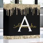 Black Gold Glitter & Sparkle Monogram Binder<br><div class="desc">Black and Gold Modern Faux Dripping Girly Modern Glitter and Sparkle Elegant Binder for Back to School,  Recipes,  Cookbook,  Work or Wedding or Event Planning. These Binders for Girl's can be customized to include your initial and first name and make a perfect customized and personalized gift.</div>