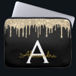 Black Gold Glitter Sparkle Monogram Laptop Sleeve<br><div class="desc">Black and Gold Faux Dripping Modern and Elegant Girly Glitter and Sparkle Elegant Monogram Case. This case can be customized to include your initial and first name.</div>