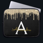 Black Gold Glitter Sparkle Monogram Laptop Sleeve<br><div class="desc">Black and Gold Faux Dripping Modern and Elegant Girly Glitter and Sparkle Elegant Monogram Case. This case can be customized to include your initial and first name.</div>
