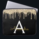 Black Gold Glitter Sparkle Monogram Laptop Sleeve<br><div class="desc">Black and Gold Faux Dripping Modern and Elegant Girly Glitter and Sparkle Elegant Monogram Case. This case can be customized to include your initial and first name.</div>