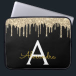 Black Gold Glitter Sparkle Monogram Laptop Sleeve<br><div class="desc">Black and Gold Faux Dripping Modern and Elegant Girly Glitter and Sparkle Elegant Monogram Case. This case can be customized to include your initial and first name.</div>