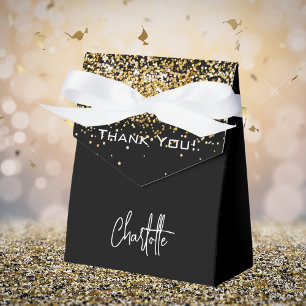 Black gold glitter sparkles name thank you favor box