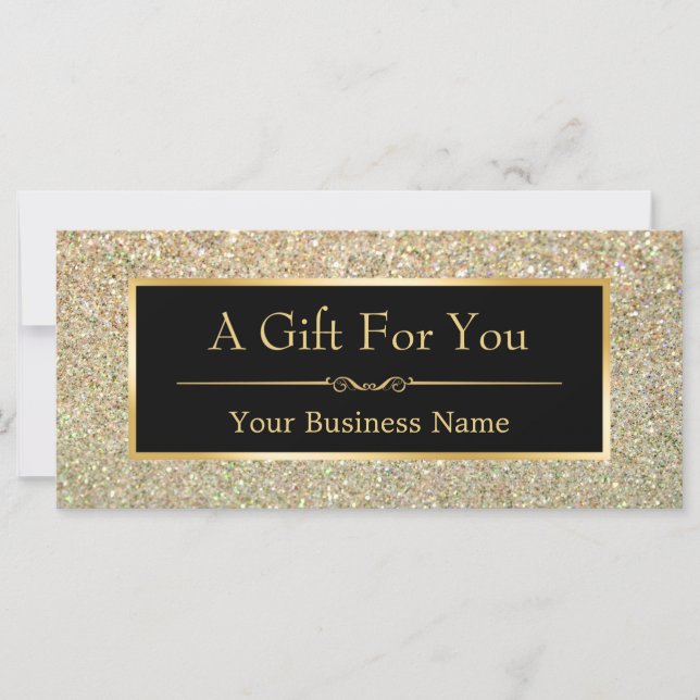 Black Gold Glitter Sparkling Gift Certificate Card (Front)