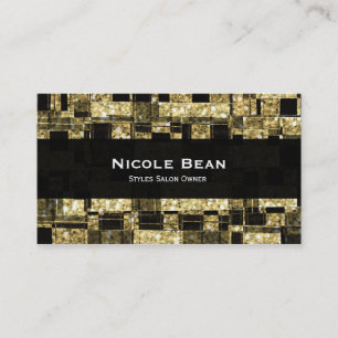 Black & Gold Glitter Squares Chic Business Card