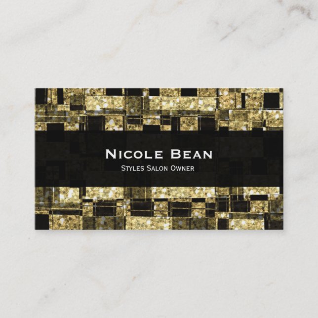 Black & Gold Glitter Squares Chic Business Card (Front)