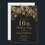 Black Gold Glitter String Lights 16th Birthday Invitation<br><div class="desc">Elegant 16th birthday party invitation for girls with beautiful glittery gold string lights and sparkling bokeh on a black background.  Text,  font,  and wording are completely customizable using Zazzle's design tool.  Contact us for help with customization or matching products.</div>