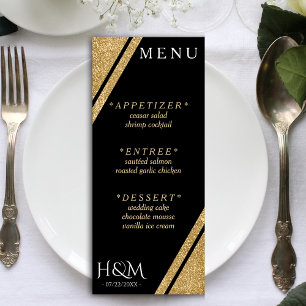 Black & Gold Glitter Stripe Wedding Reception Menu