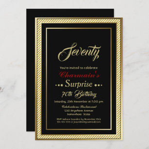 Black Gold Glitter Surprise 70th Birthday Party Invitation