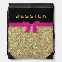 Black & Gold Glitter Texture With Pink Ribbon