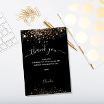 Black gold glitter thank you card<br><div class="desc">A black background,  decorated with dark faux gold glitter,  sparkles. Large hand lettered script with swashes and the text: Thank You.  Personalize and add your thank you note and name.</div>