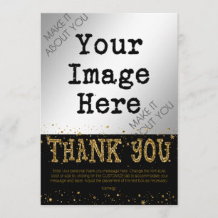 Black & Gold Glitter THANK YOU--hand write on back You Card