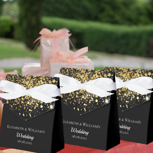 Black gold glitter thank you wedding favor box