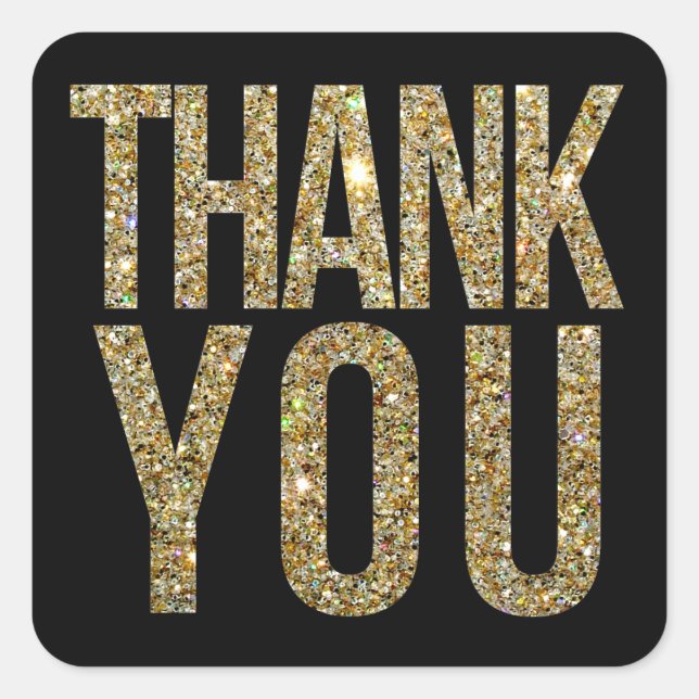 Black & Gold Glitter Thank You Wedding Sticker (Front)