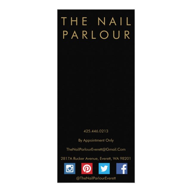 Black & Gold Glitter Typography Salon Menu Cards (Back)