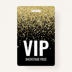 Black Gold Glitter VIP Pass with QR Code ID Badge