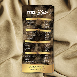 Black & Gold Glitter Watercolor Salon Price List Rack Card