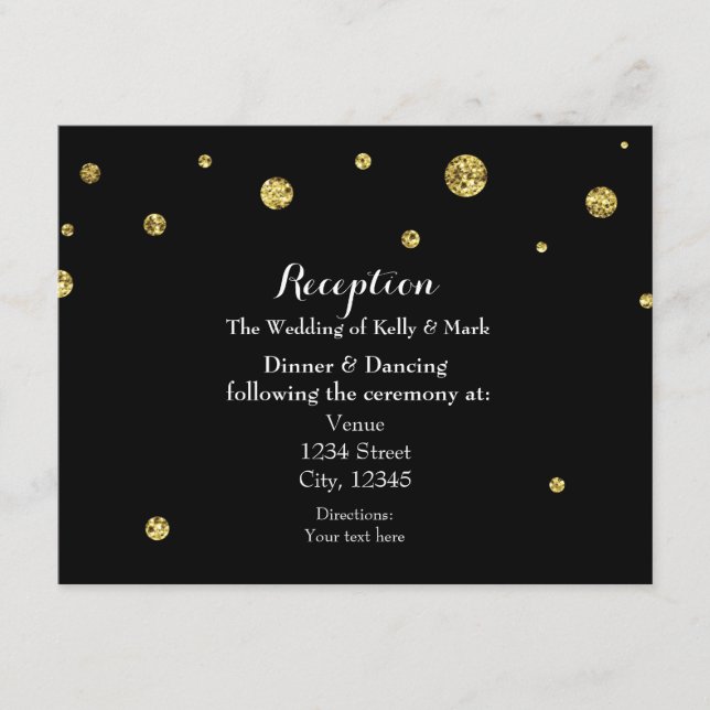 Black & Gold Glitter Wedding Reception Card (Front)