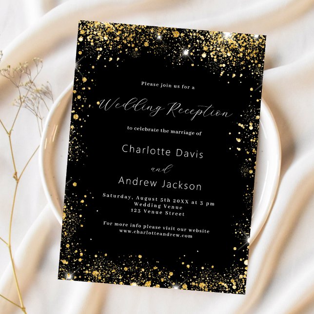 Black gold glitter wedding reception invitation (Creator Uploaded)