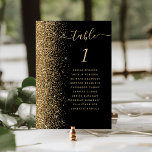 Black Gold Glitter Wedding Table Number<br><div class="desc">The left-hand edge of this elegant modern wedding table number card features a gold faux glitter border. The word "table" appears in gold-coloured whimsical handwriting script on a black background. Add the names of your guests who are assigned to each table.</div>