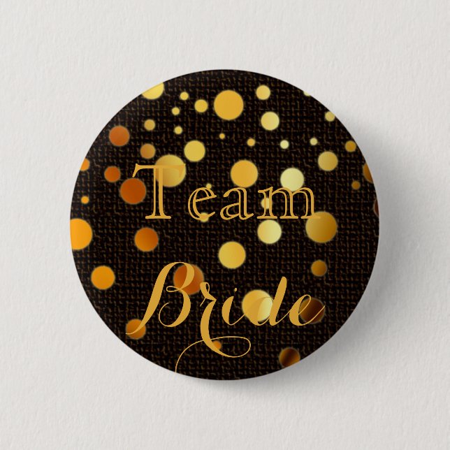 Black Gold Glitter Wedding Team Bride 2 Inch Round Button (Front)