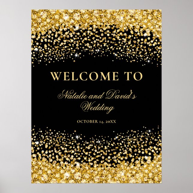 Black Gold Glitter Welcome Wedding Poster (Front)