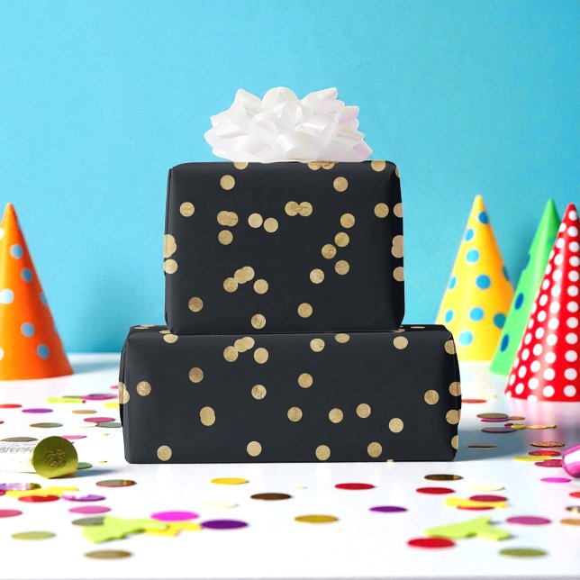 Black Gold Glitter Yellow Dots Pattern Wrapping Paper (Creator Uploaded)