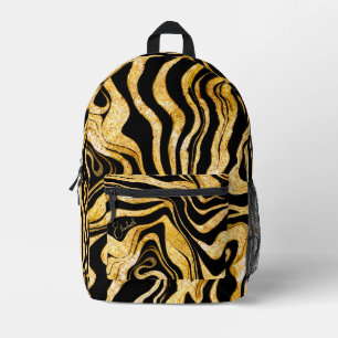 Black & Gold Glitter Zebra Add Your Name Abstract Printed Backpack