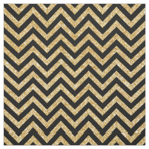 Black Gold Glitter Zigzag Stripes Chevron Pattern Fabric