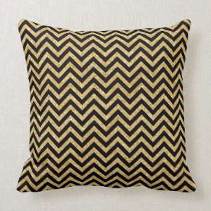 Black Gold Glitter Zigzag Stripes Chevron Pattern Throw Pillow